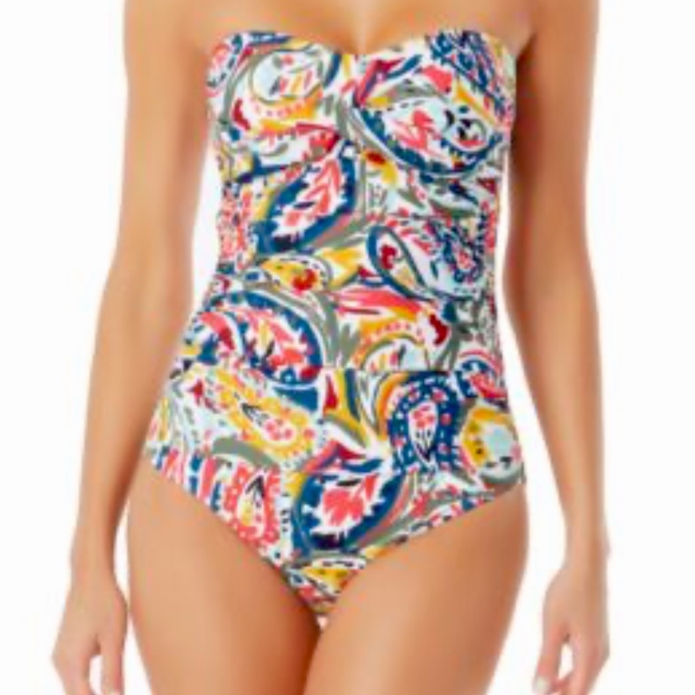 Anne Cole Strapless Paisley Bandeau Swimsuit NWOT